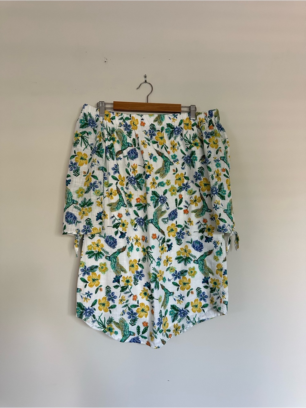 Old Navy White Floral Off-Shoulder Dress with Yellow & Green Accents
